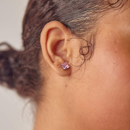 Pink Princess-Cut Stud Earrings