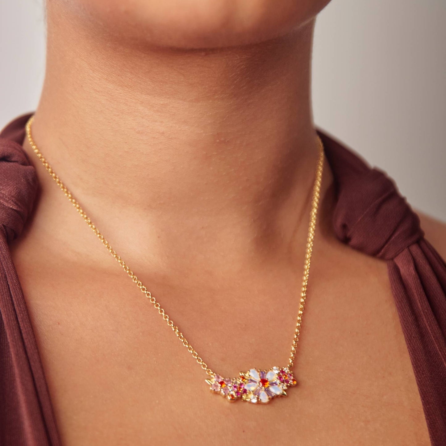 Floral Crystal Pendant Necklace