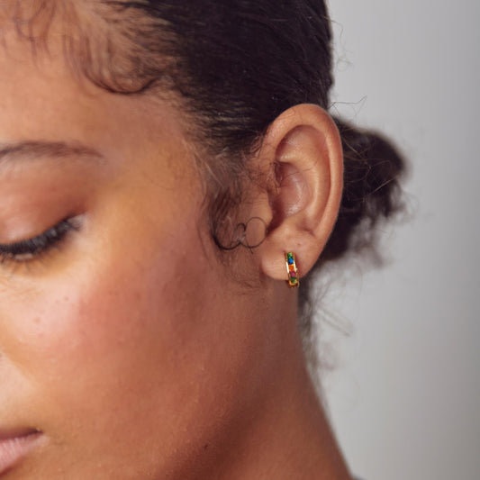 Rainbow huggie hoop earring