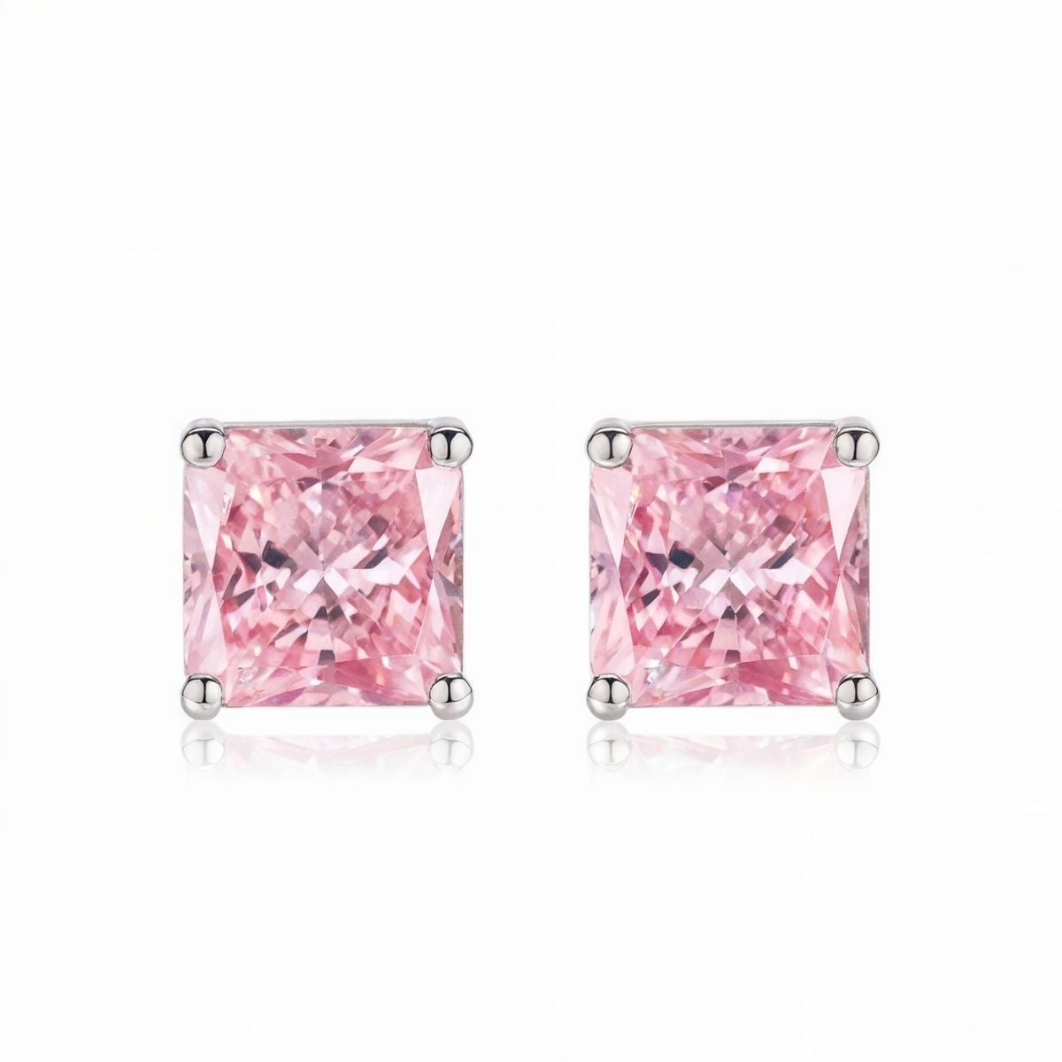Pink Princess-Cut Stud Earrings