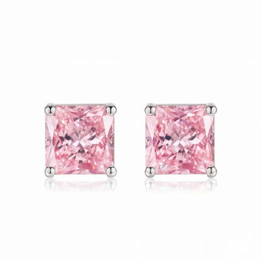Pink Princess-Cut Stud Earrings