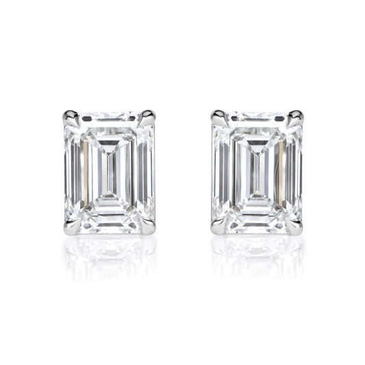 Emerald Cut Moissanite Diamond Stud Earrings