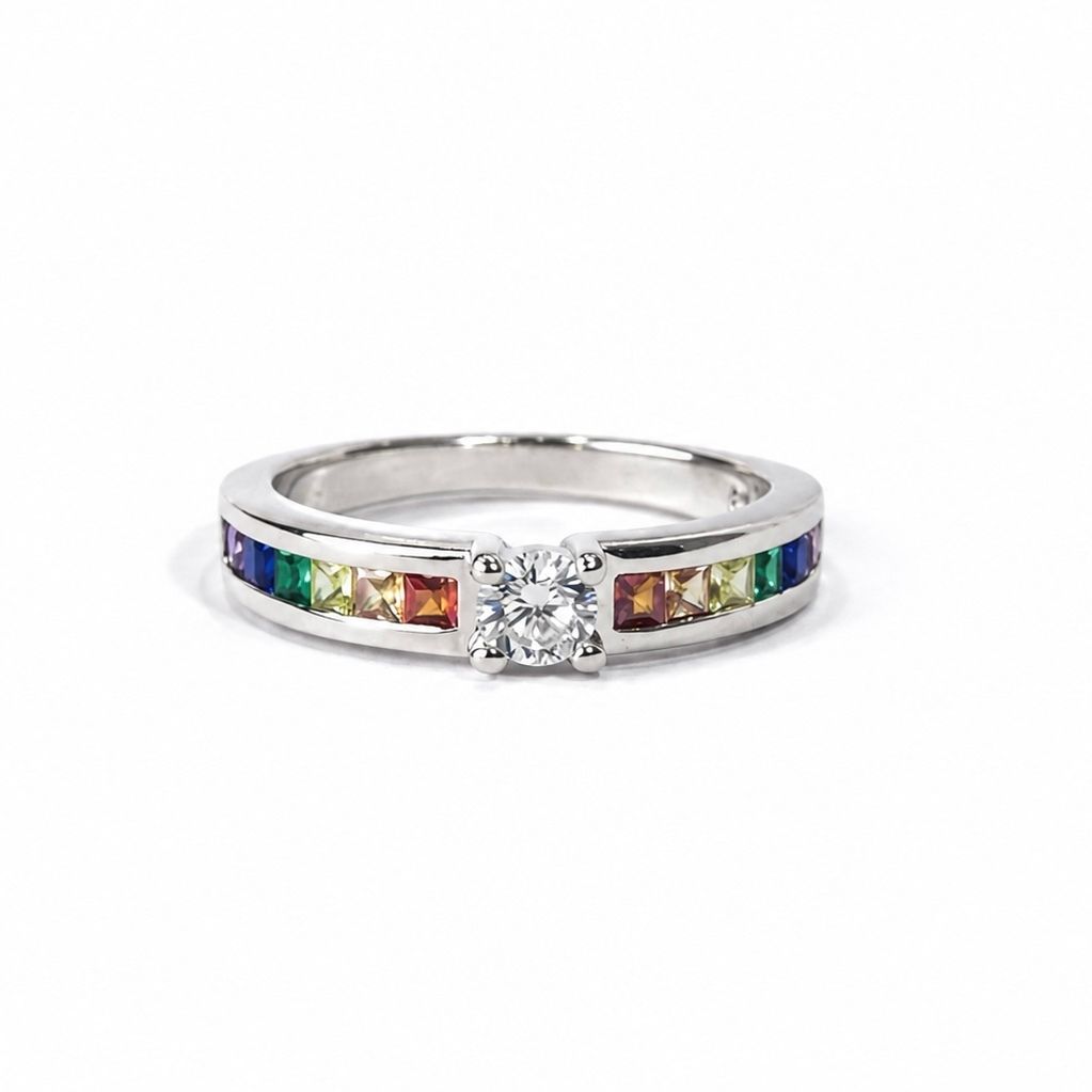 Rainbow Zircon Solitaire Ring