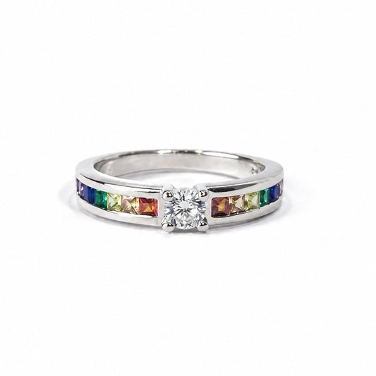 Rainbow Zircon Solitaire Ring