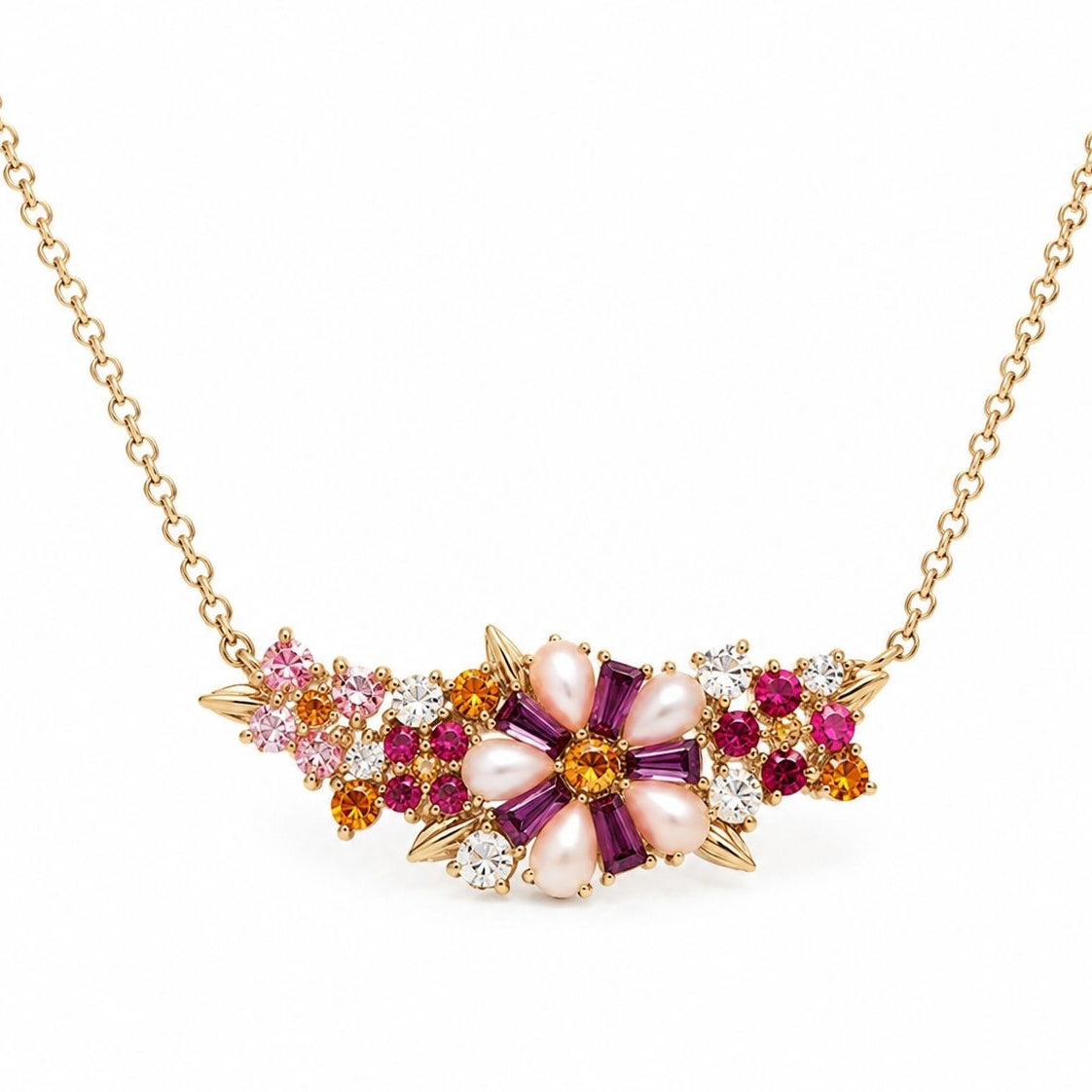 Floral Crystal Pendant Necklace