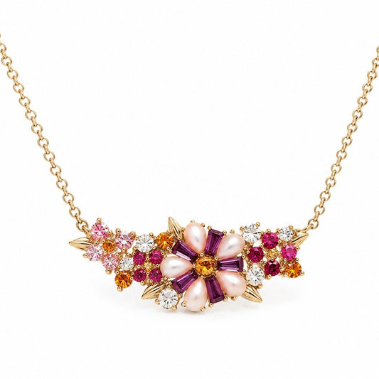 Floral Crystal Pendant Necklace