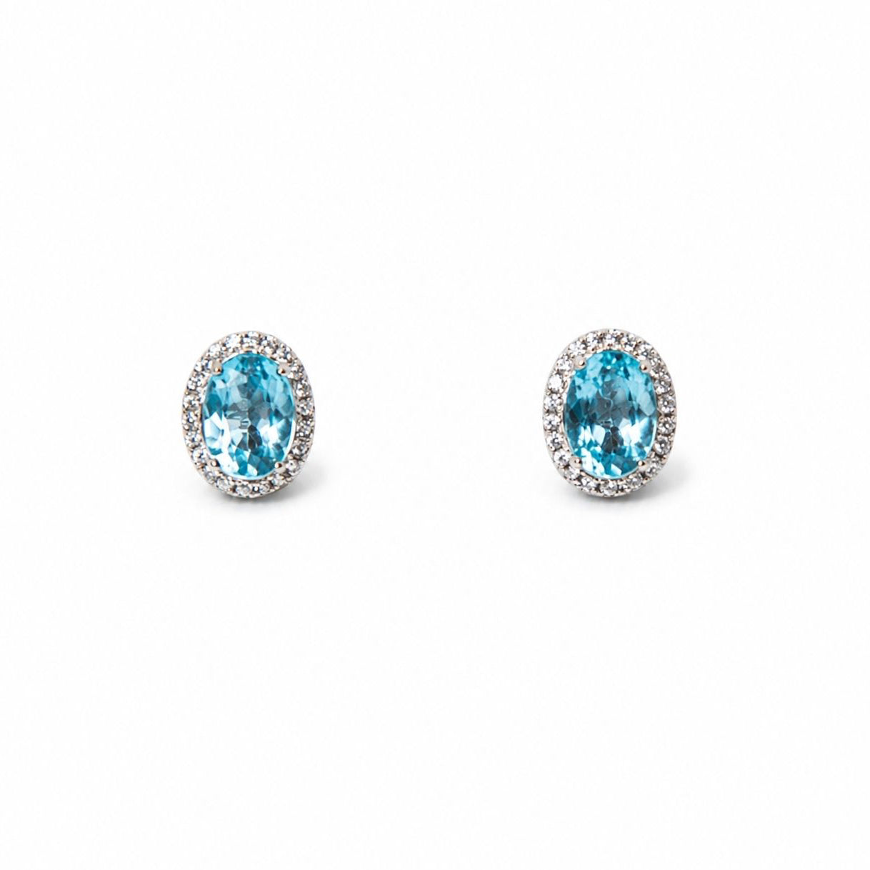 Blue Topaz Halo Stud Earrings