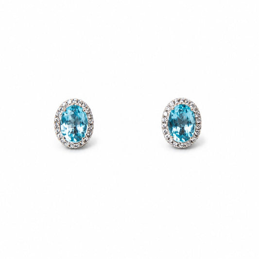 Blue Topaz Halo Stud Earrings